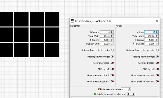 screenshot of dialog box of grid array options