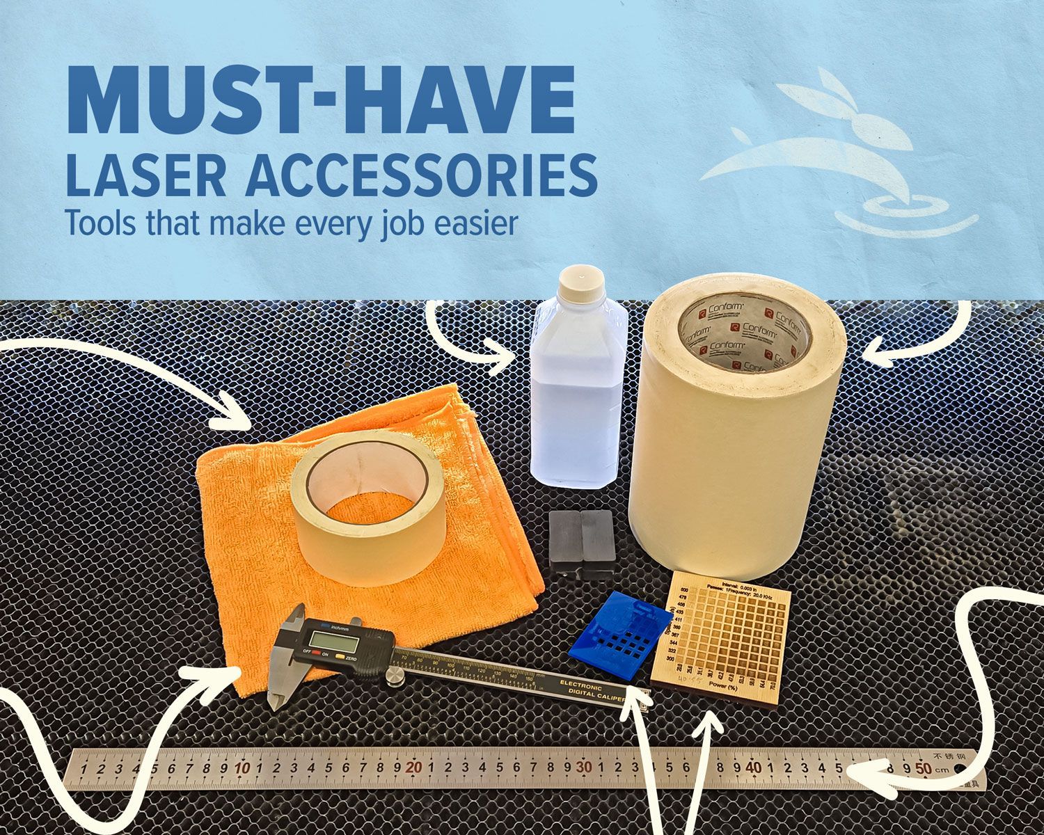Laser accessories on honeycomb bed