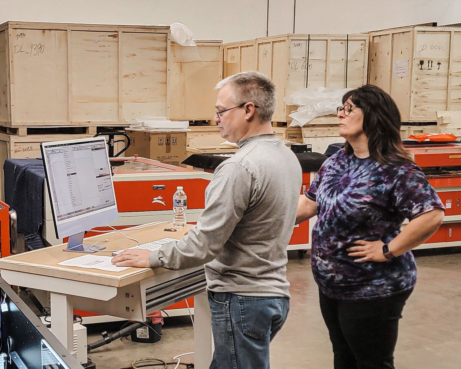 owner Ray Scott showing a customer LightBurn laser engraver cutter software
