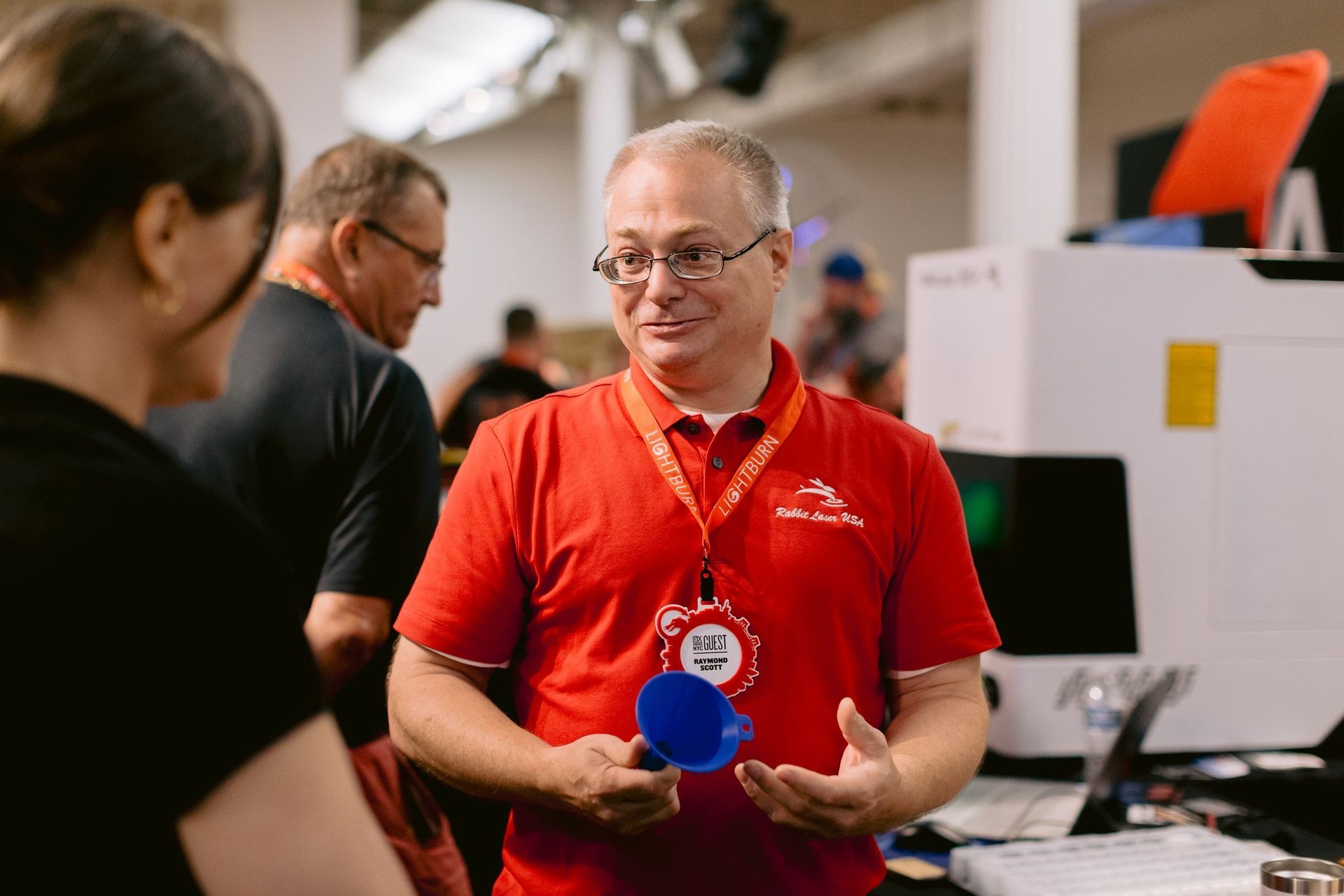 Owner/technician ray scott talking to a potential customer