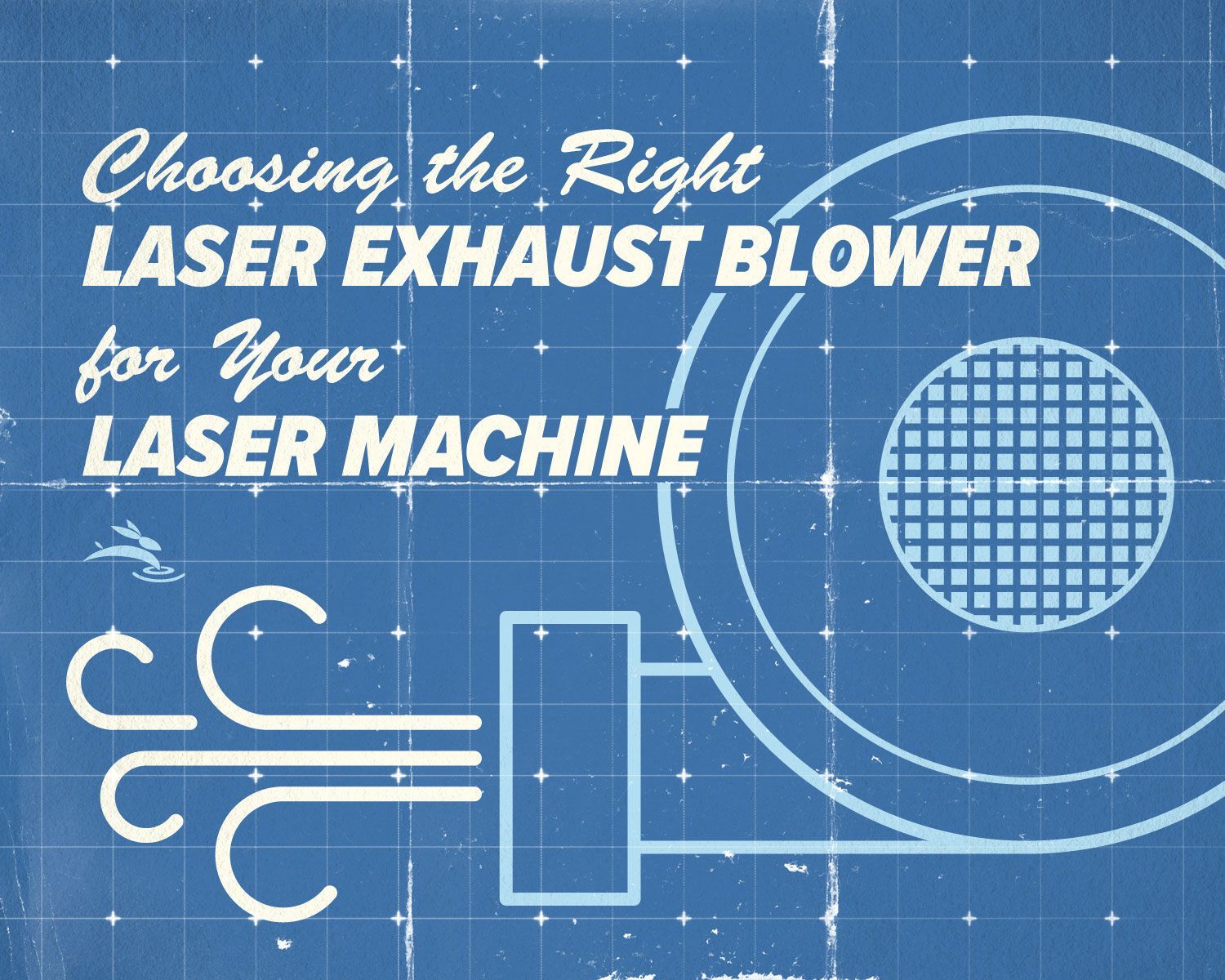 blueprint style design of an exhaust blower with blog title overlaid