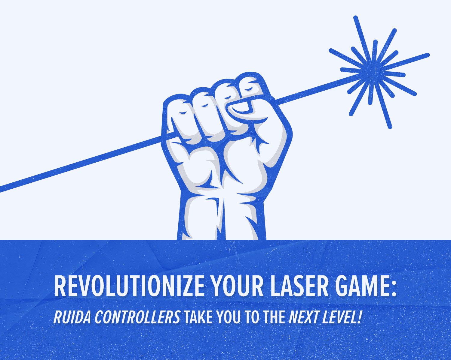 An illustrated hand grasping a laser beam with title text
