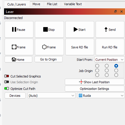 screenshot of LightBurn laser control window