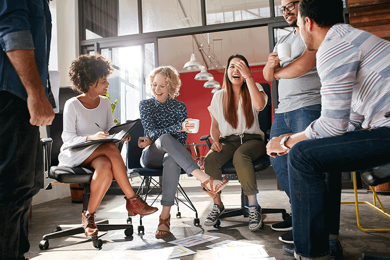 A group of people meeting in an office