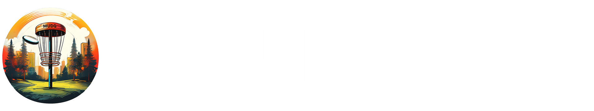 Maine Urban Disc Golf -Disc golf basket icon set against a colorful forest background