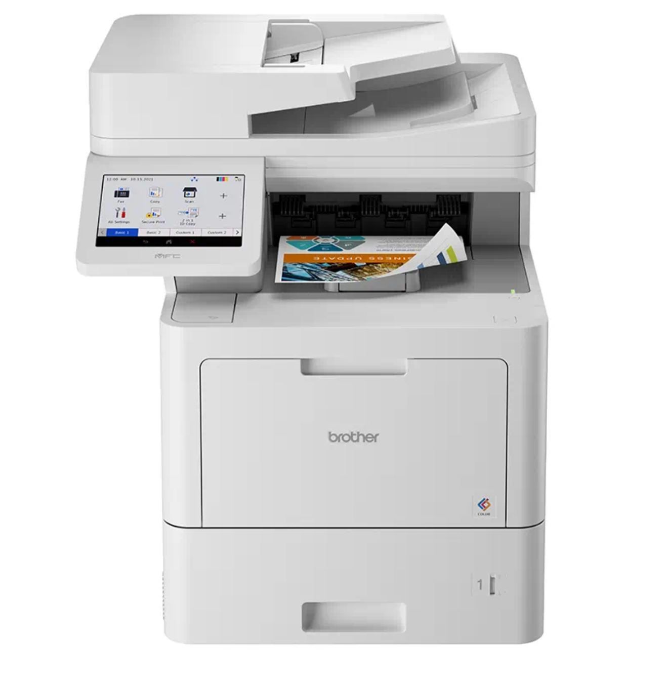 Una stampante bianca è seduta sopra un tavolo bianco.