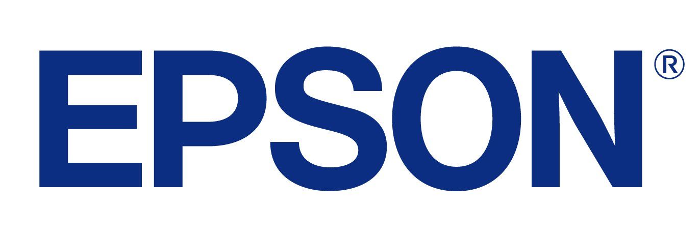Il logo epson è blu e bianco su sfondo bianco