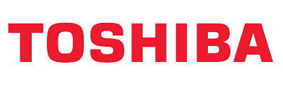 Un logo Toshiba rosso su sfondo bianco