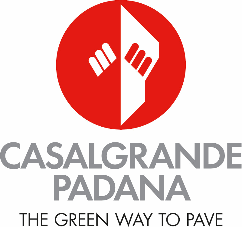 Logo di Casalgrande Padana con emblema circolare rosso e scritta grigia 