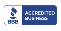 BBB A+ Rating logo: Blue background, white flame, and