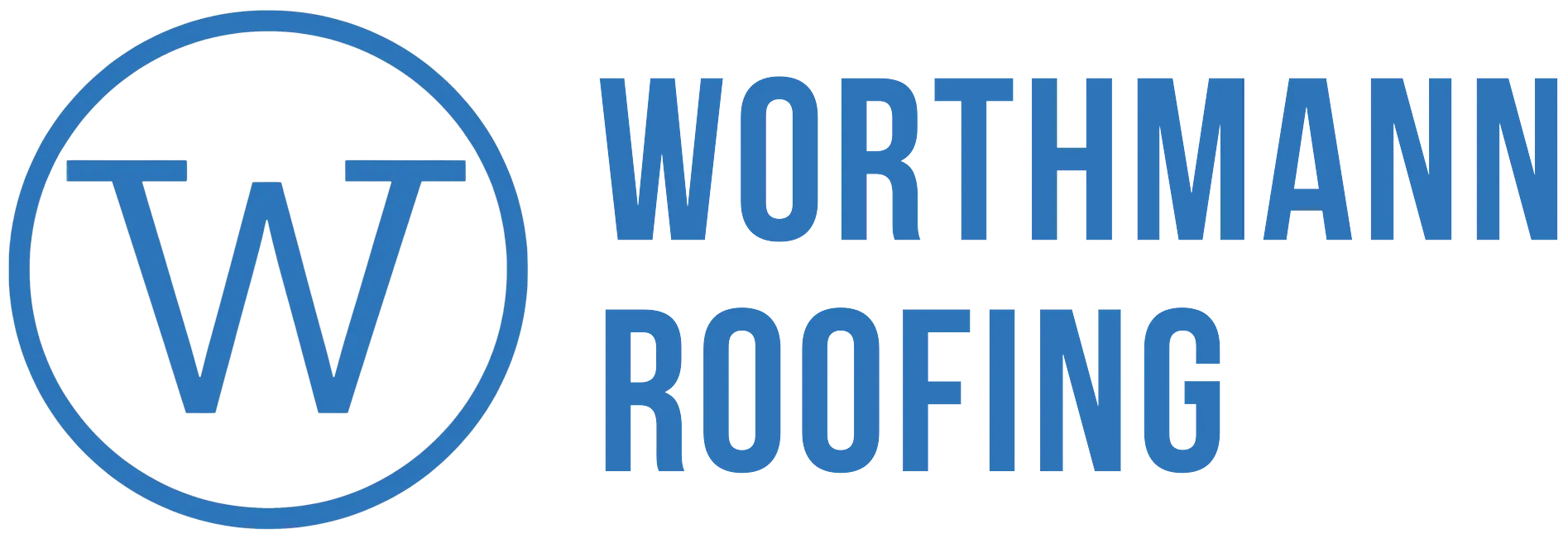 the logo for worthmann roofing is blue and white