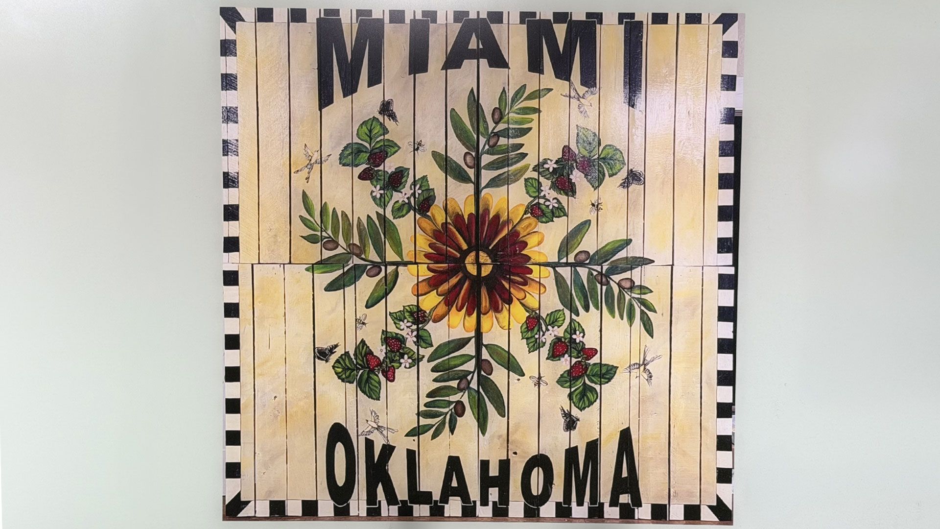 Centerpiece of the hand-crafted Barn Quilt on display at the Dobson Museum in Miami, OK.