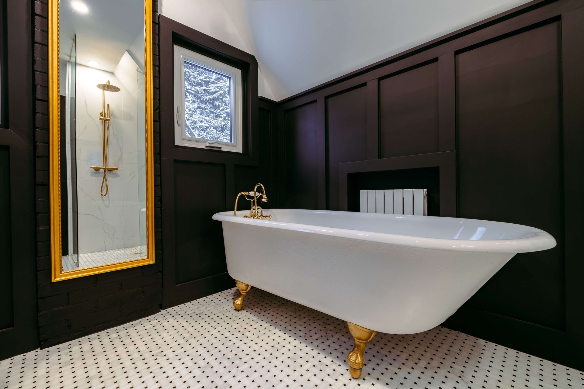 tiled flooring with freestanding bathtub plumbing project