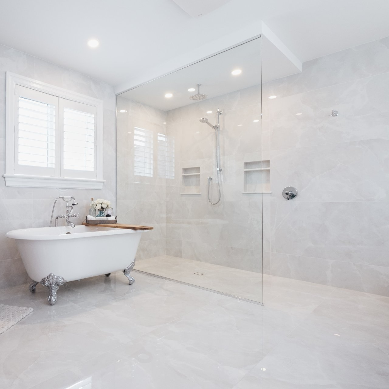 completed plumbing project residential tiled bathroom