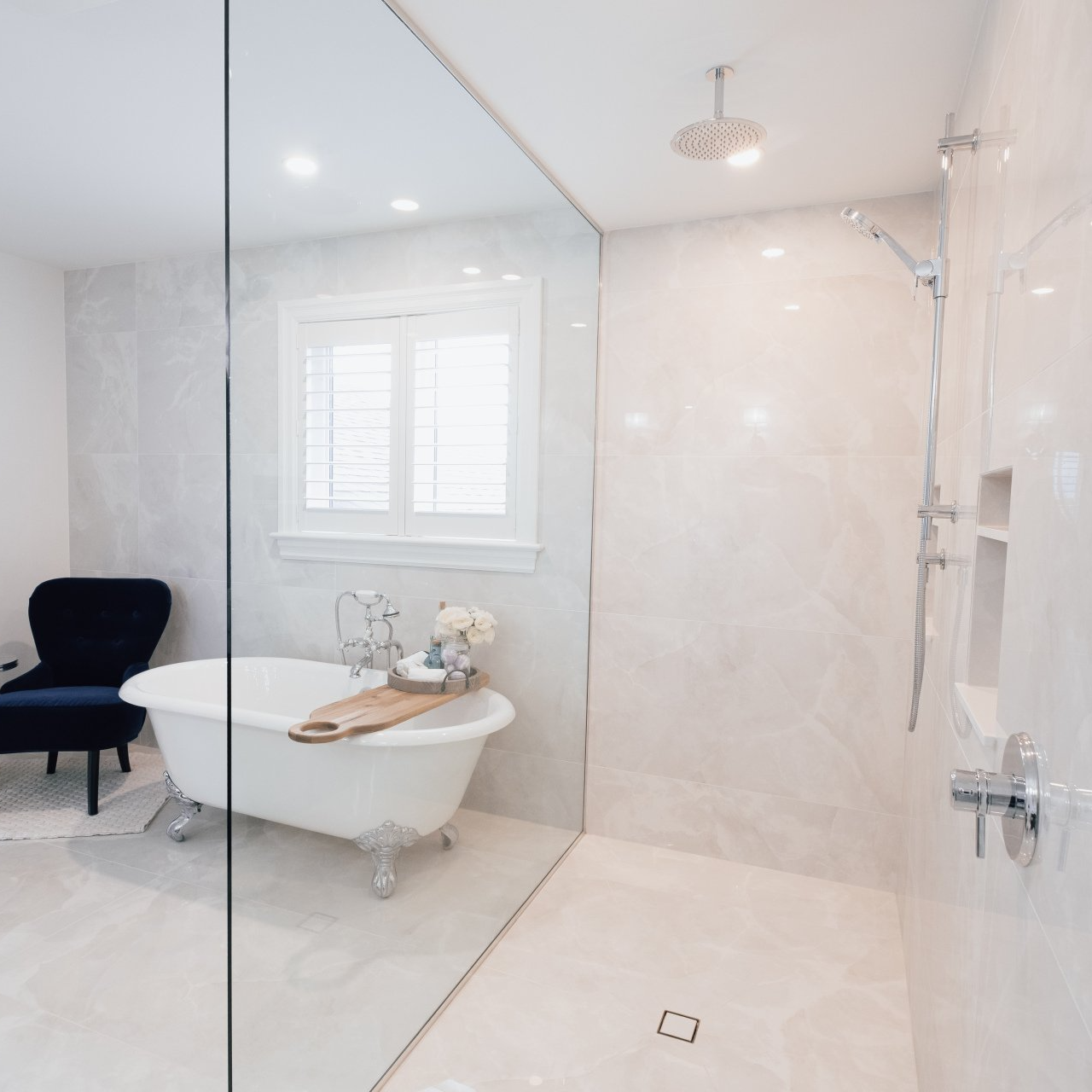 completed plumbing project residential bathroom shower and bathtub