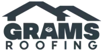 Logo for Grams Roofing, featuring a stylized roof icon above the company name in dark gray text.
