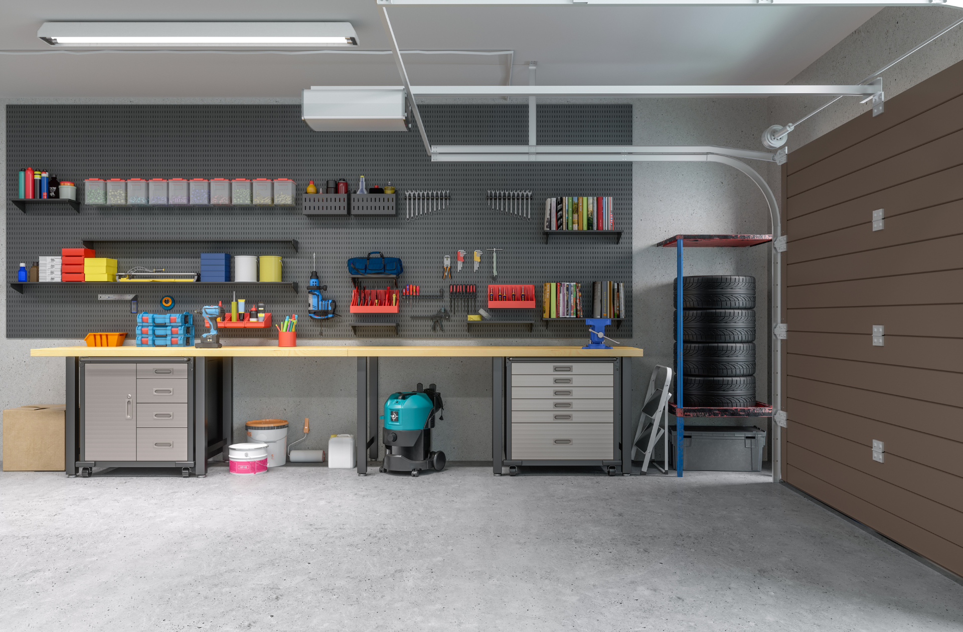 Neatly organizeed garage designed by compass construction and built