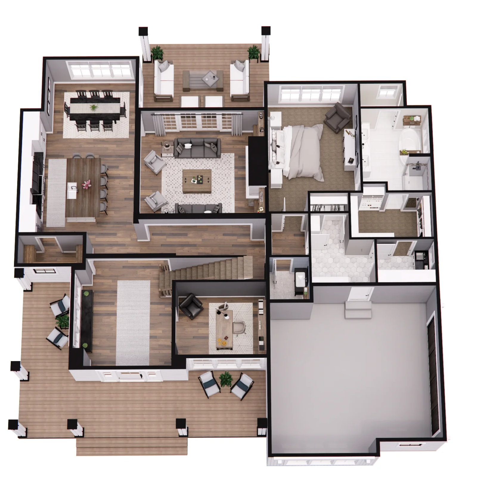 An aerial view of the floor plan of a house
