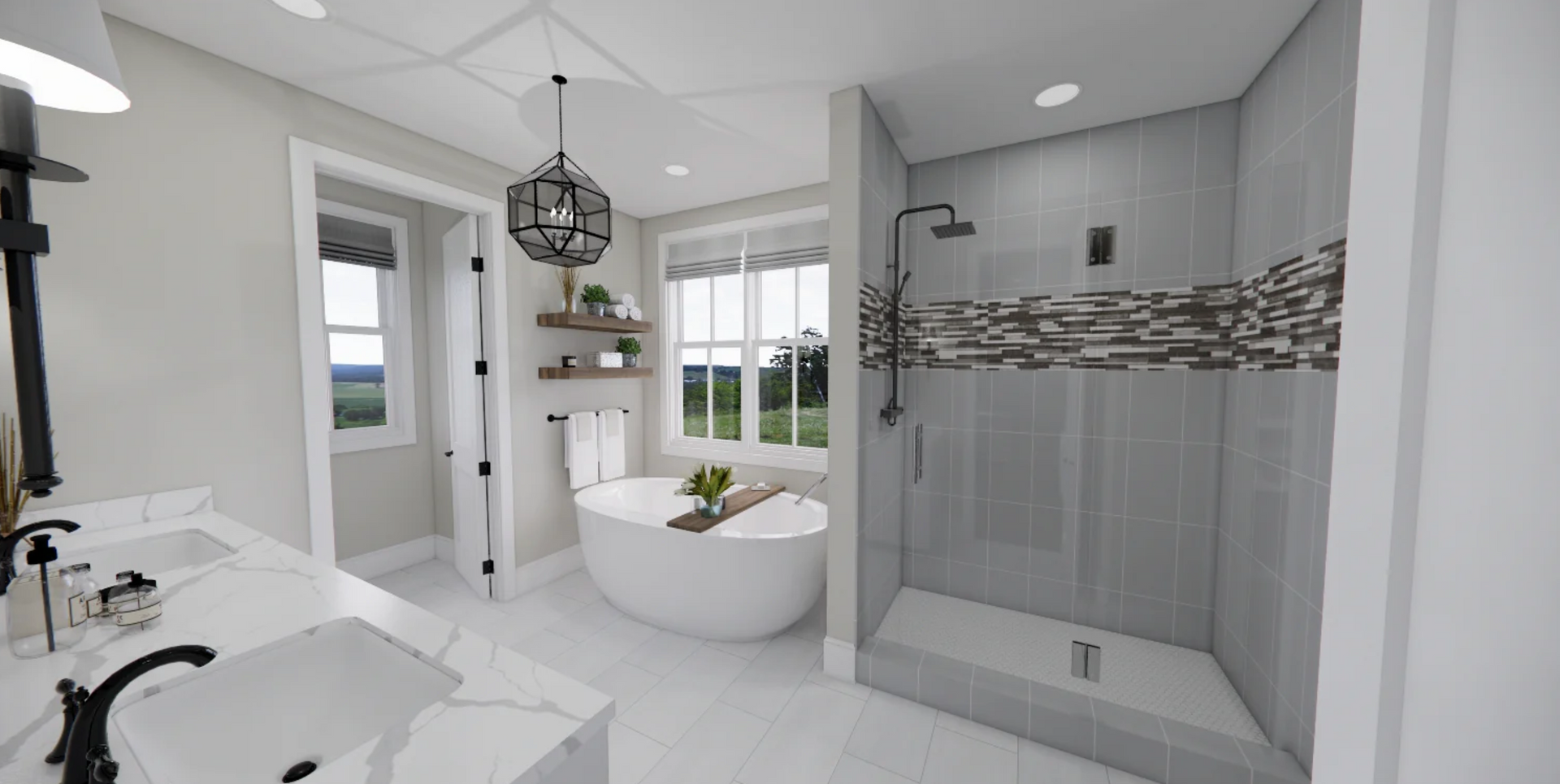 A bathroom with a tub , sink , and shower.