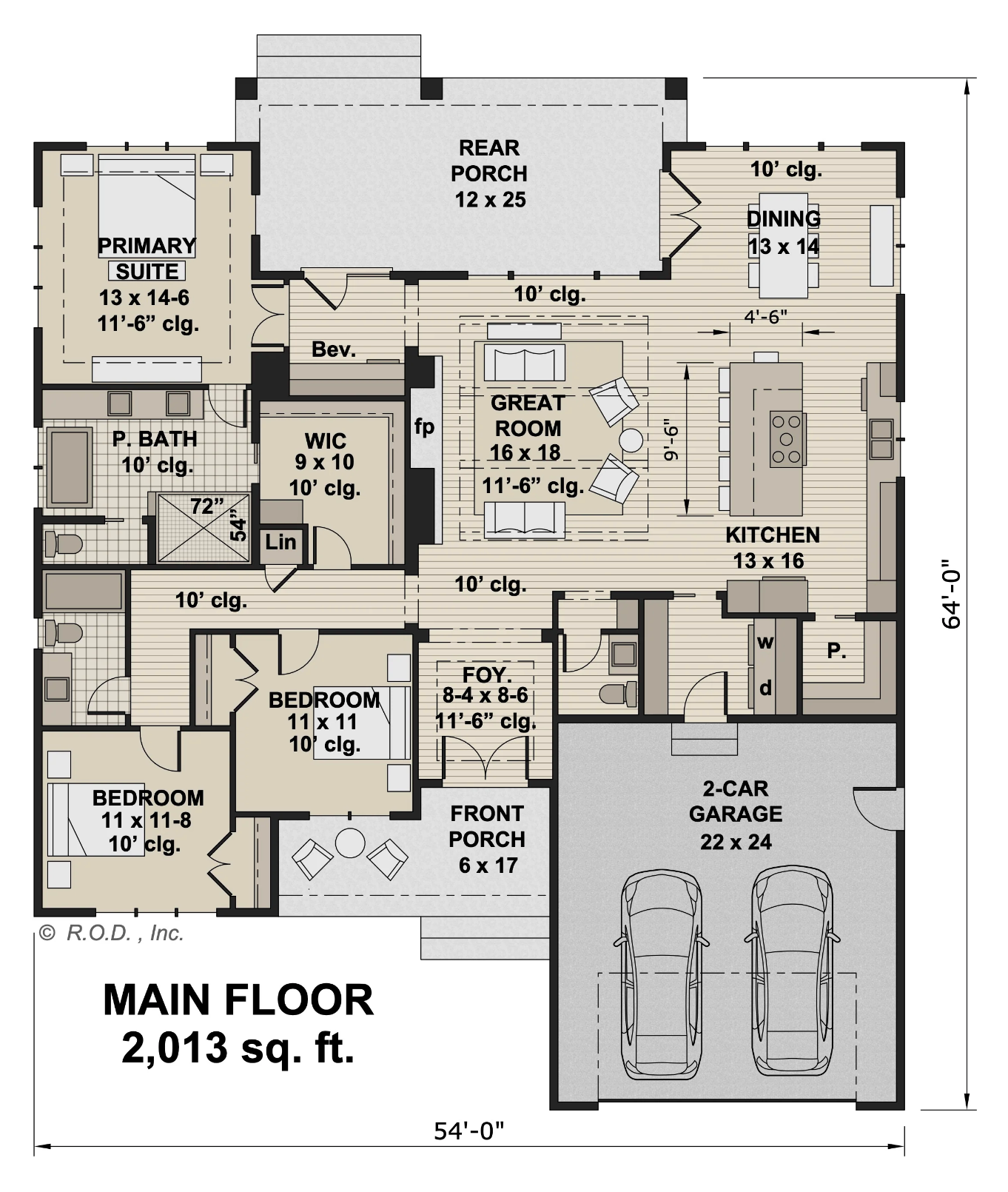 A floor plan of a house with the main floor being 2,013 square feet