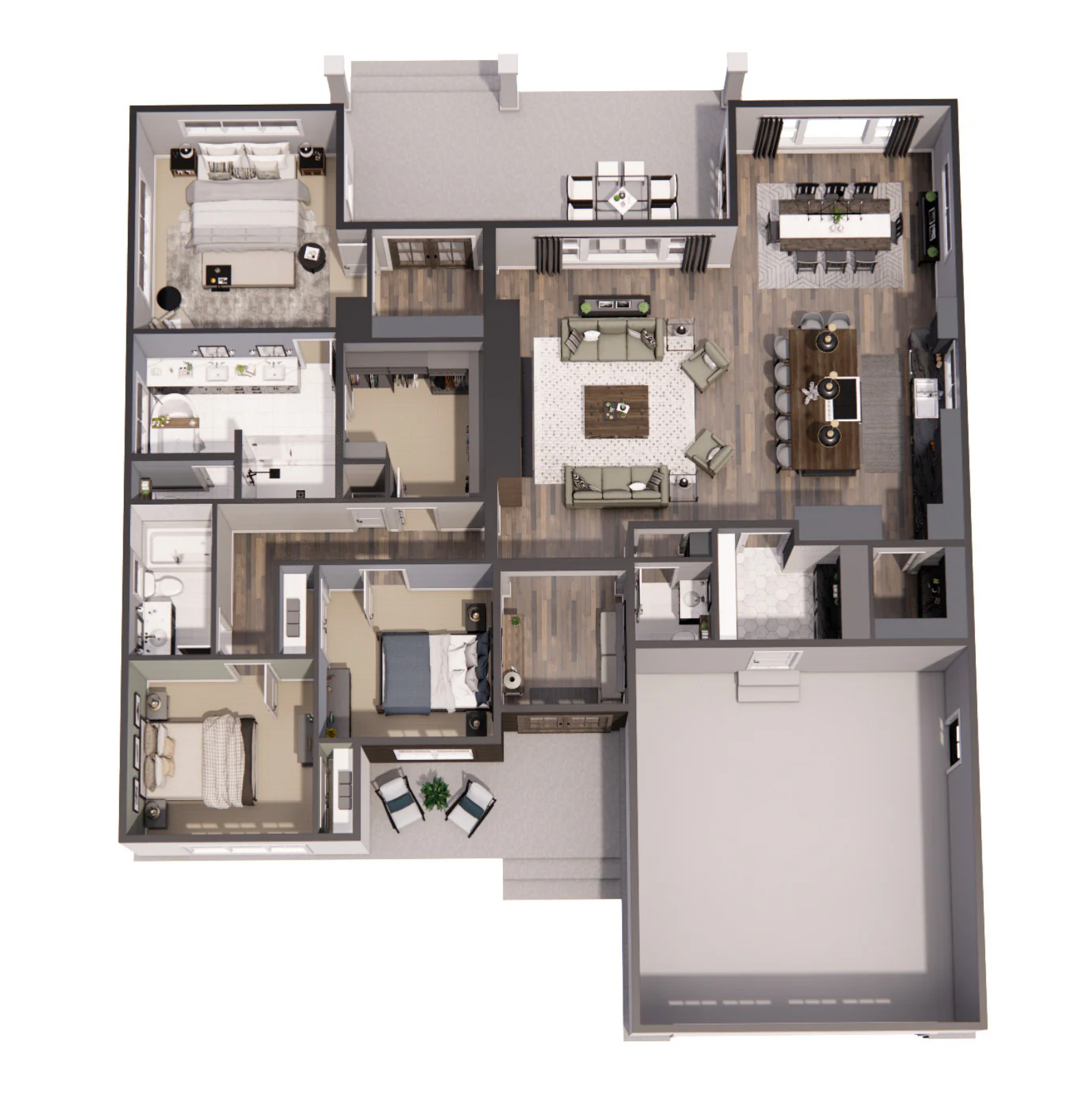 An aerial view of a floor plan of a house.