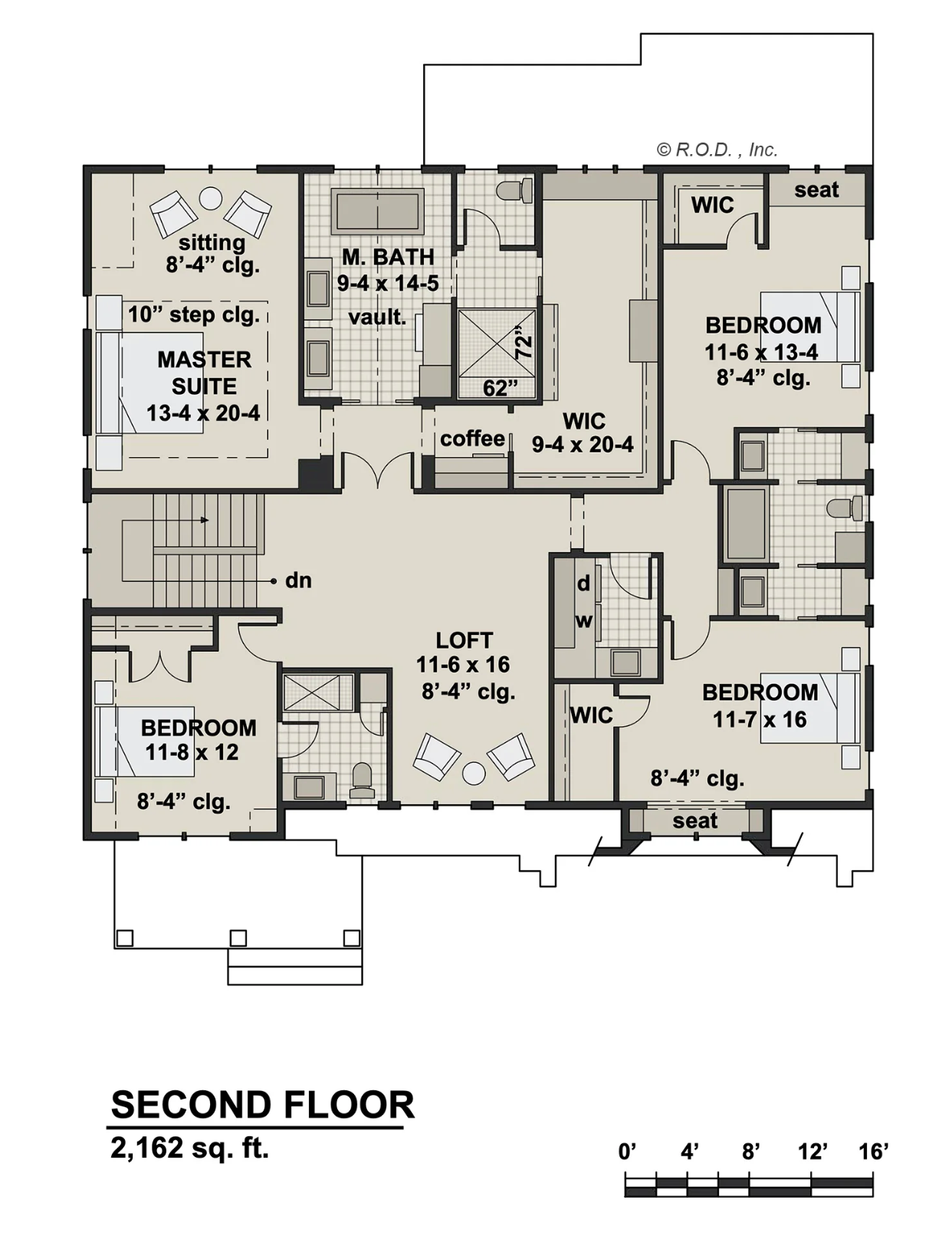 A floor plan of the second floor of a house
