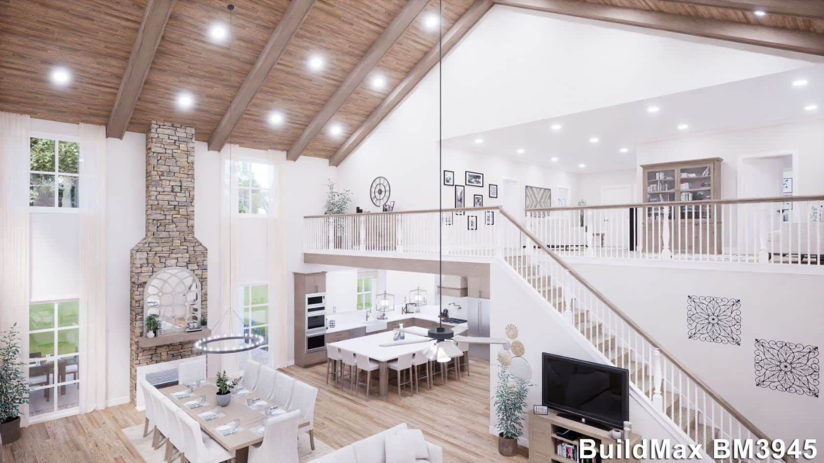 Spacious great room in a two-level barndominium.