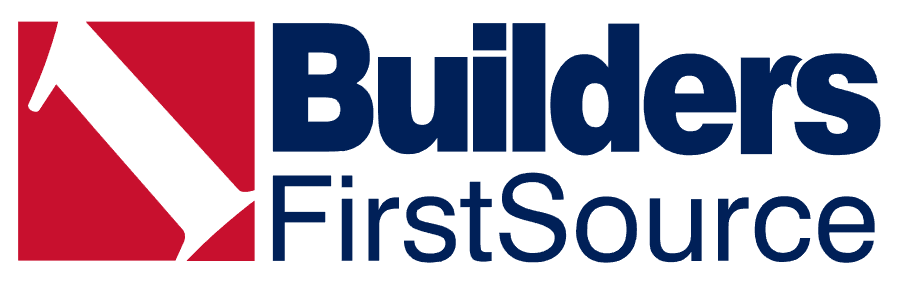 The logo for builders firstsource is red , white and blue.