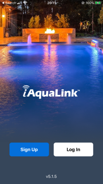 A screenshot of the aqualink app on a cell phone