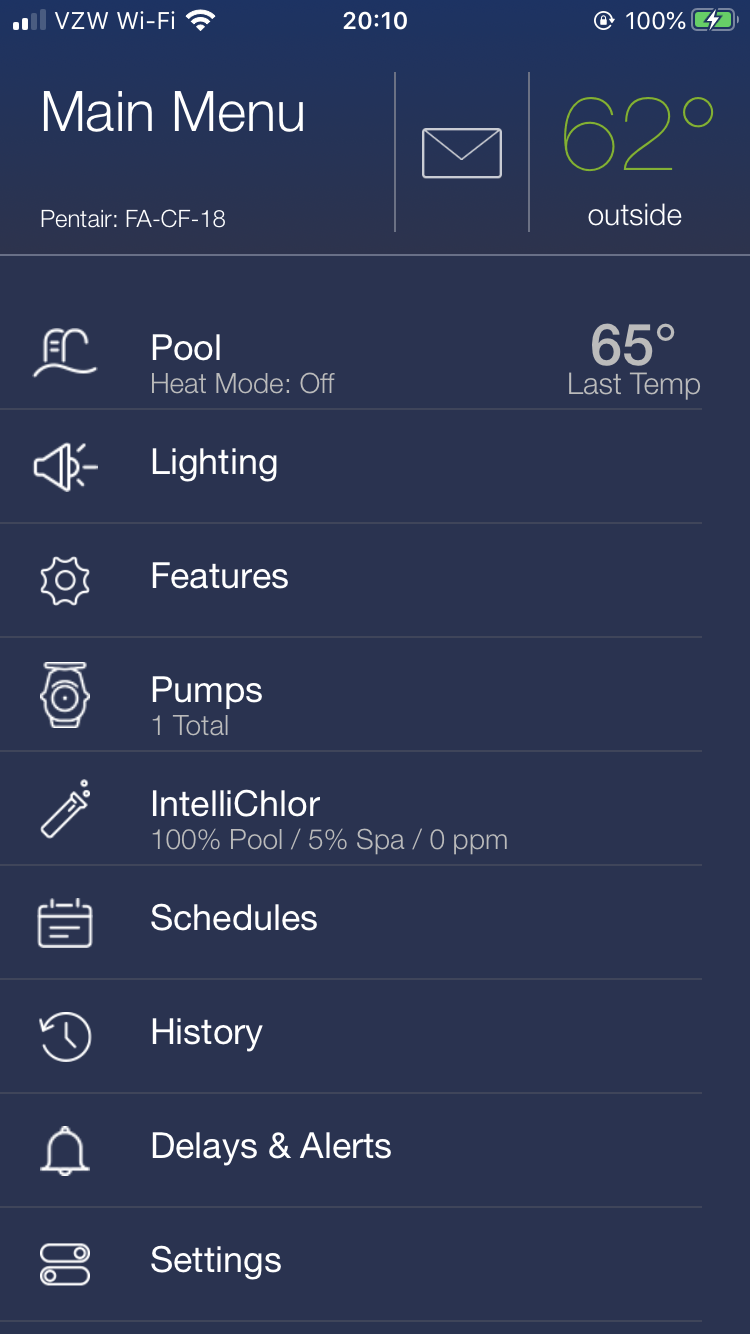 A screenshot of the main menu on a cell phone