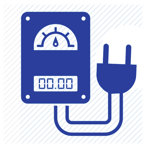 a blue icon of an electric meter with a plug attached to it .