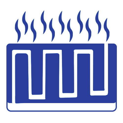 a blue icon of a heating system with smoke coming out of it .
