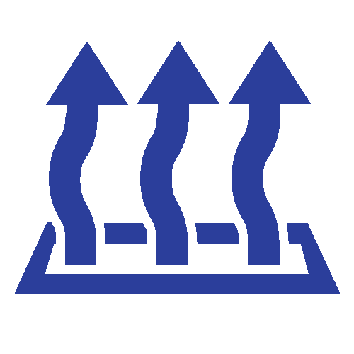 a blue icon with three arrows pointing up and down for heating