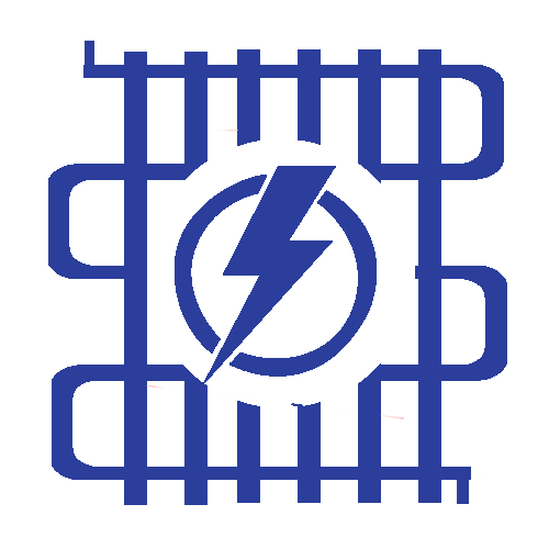 a blue logo with a lightning bolt in the middle of it .
