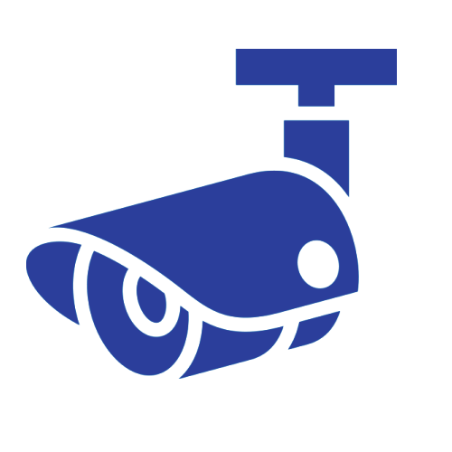 a blue icon of a security camera on a white background .