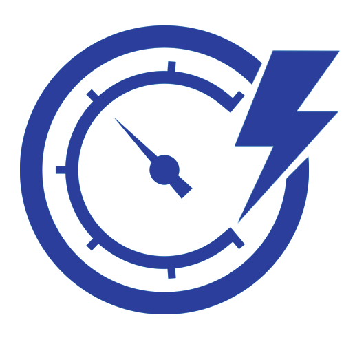 a blue clock with a lightning bolt in the middle .