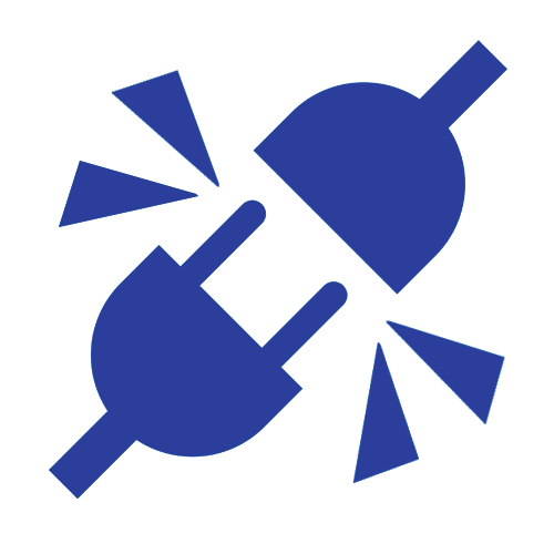 Une icône bleue représentant une prise avec une main qui en sort.