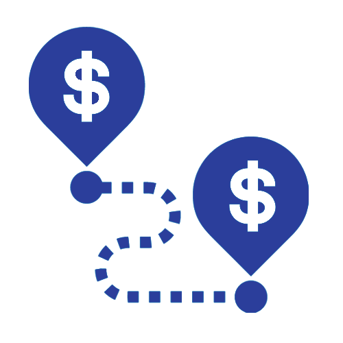 two blue balloons with a dollar sign on them are connected by a line .