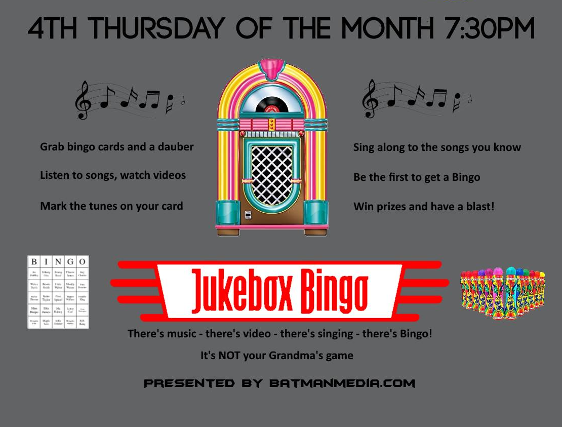 Jukebox bingo flyer for January 23rd event