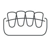 Dents avec un fil de retenue attaché à l'avant, dans un dessin au trait simplifié.