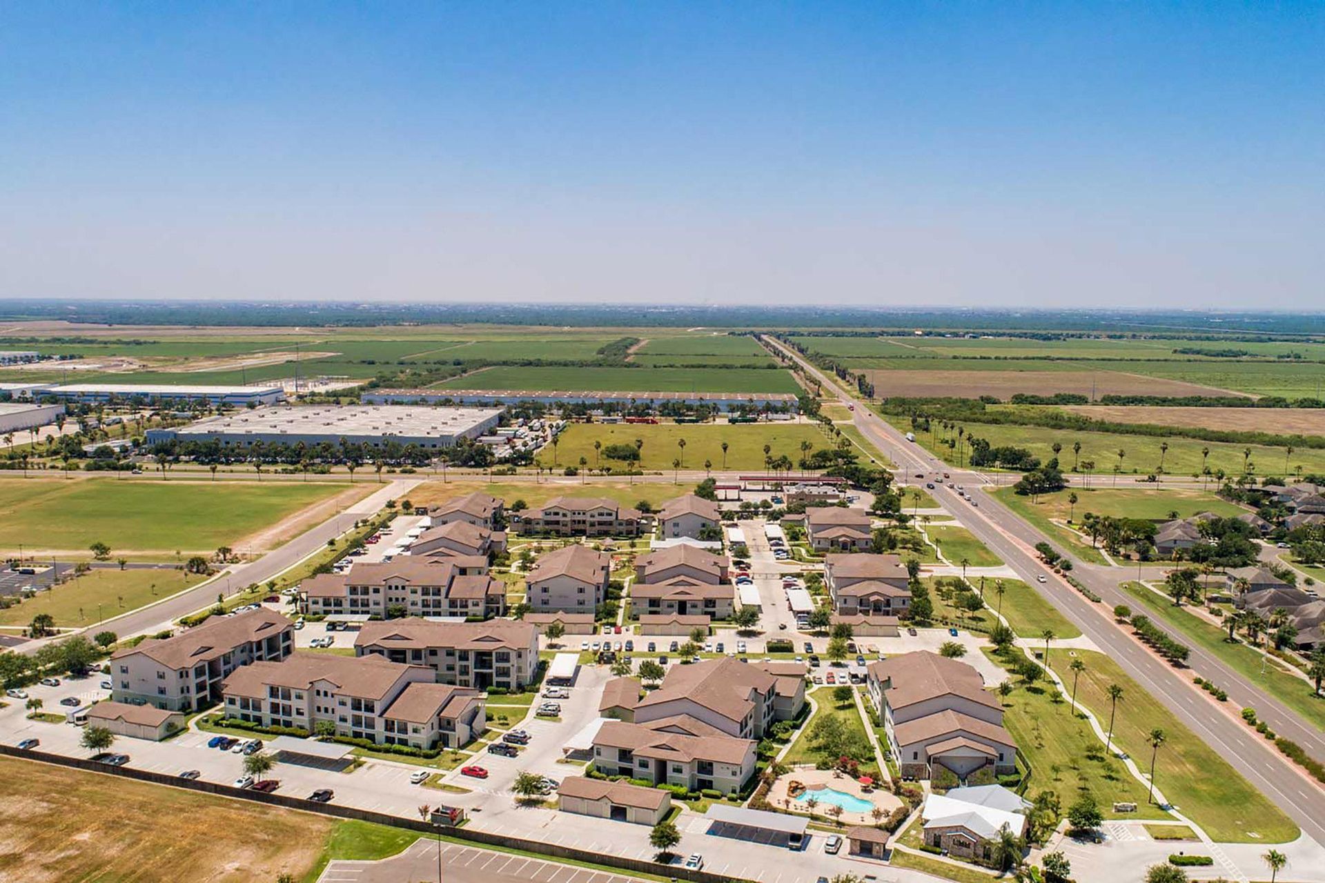 an aerial view of The Plantation Apartments.