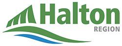The logo for the halton region has a green and blue wave.