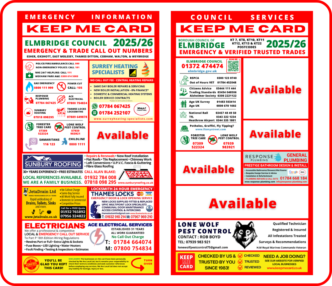 Elmbridge Council Area KEEP ME CARD 2025-26 Availability 