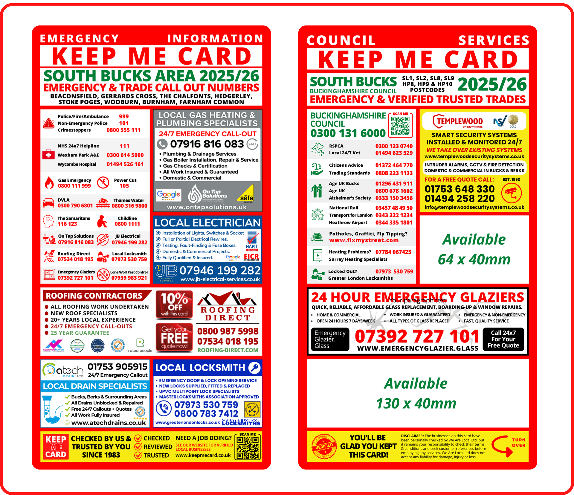 South Bucks 2025-2026 KEEP ME CARD Availabilty