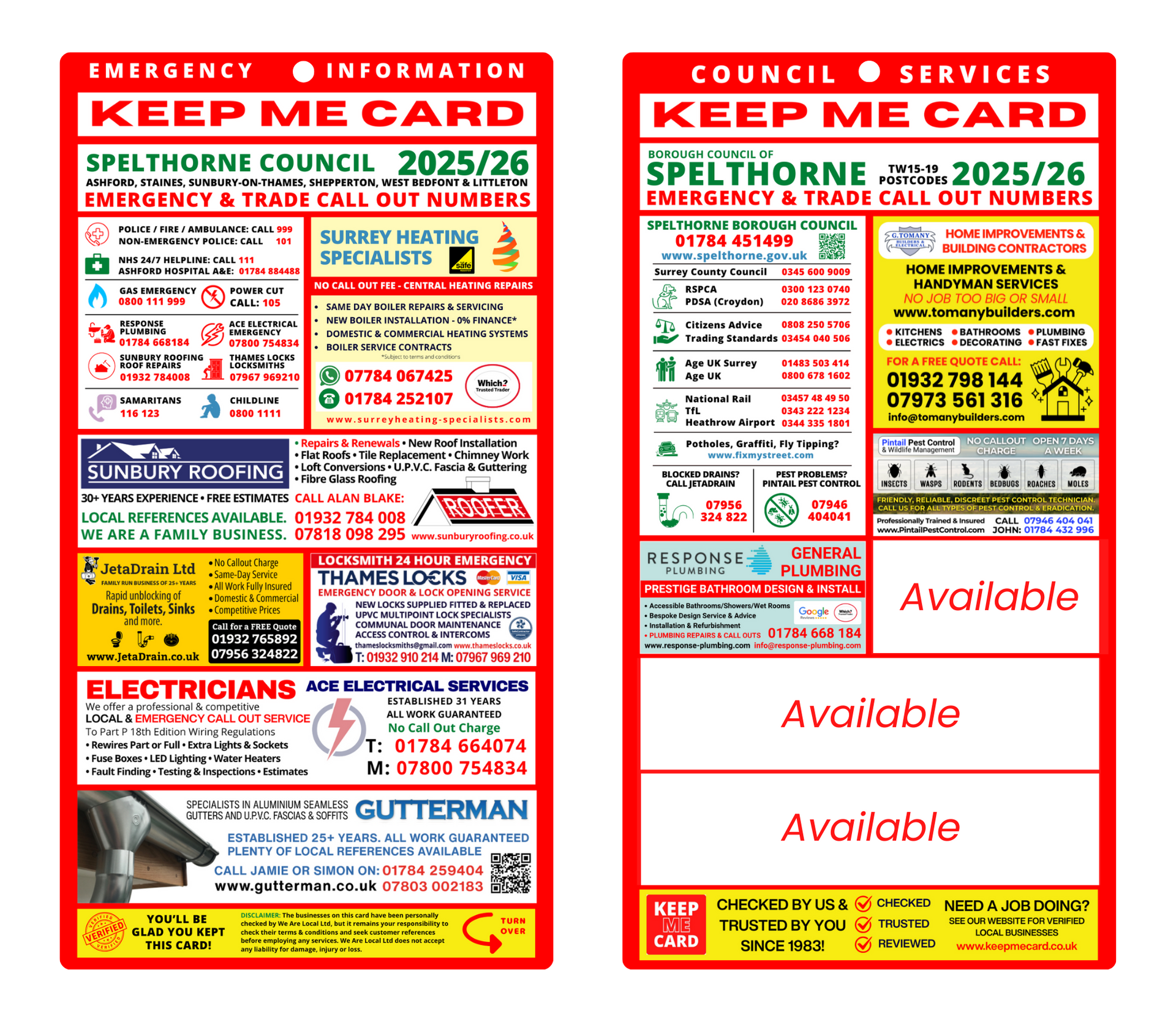 Spelthorne Keep Me Card Areas
