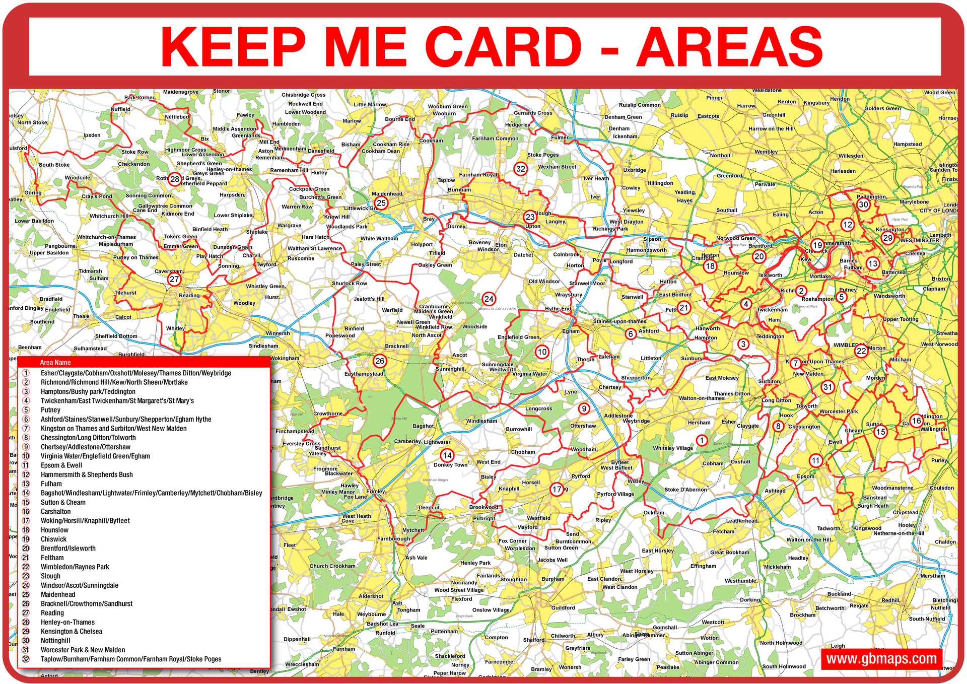 Keep Me Card Delivery Areas