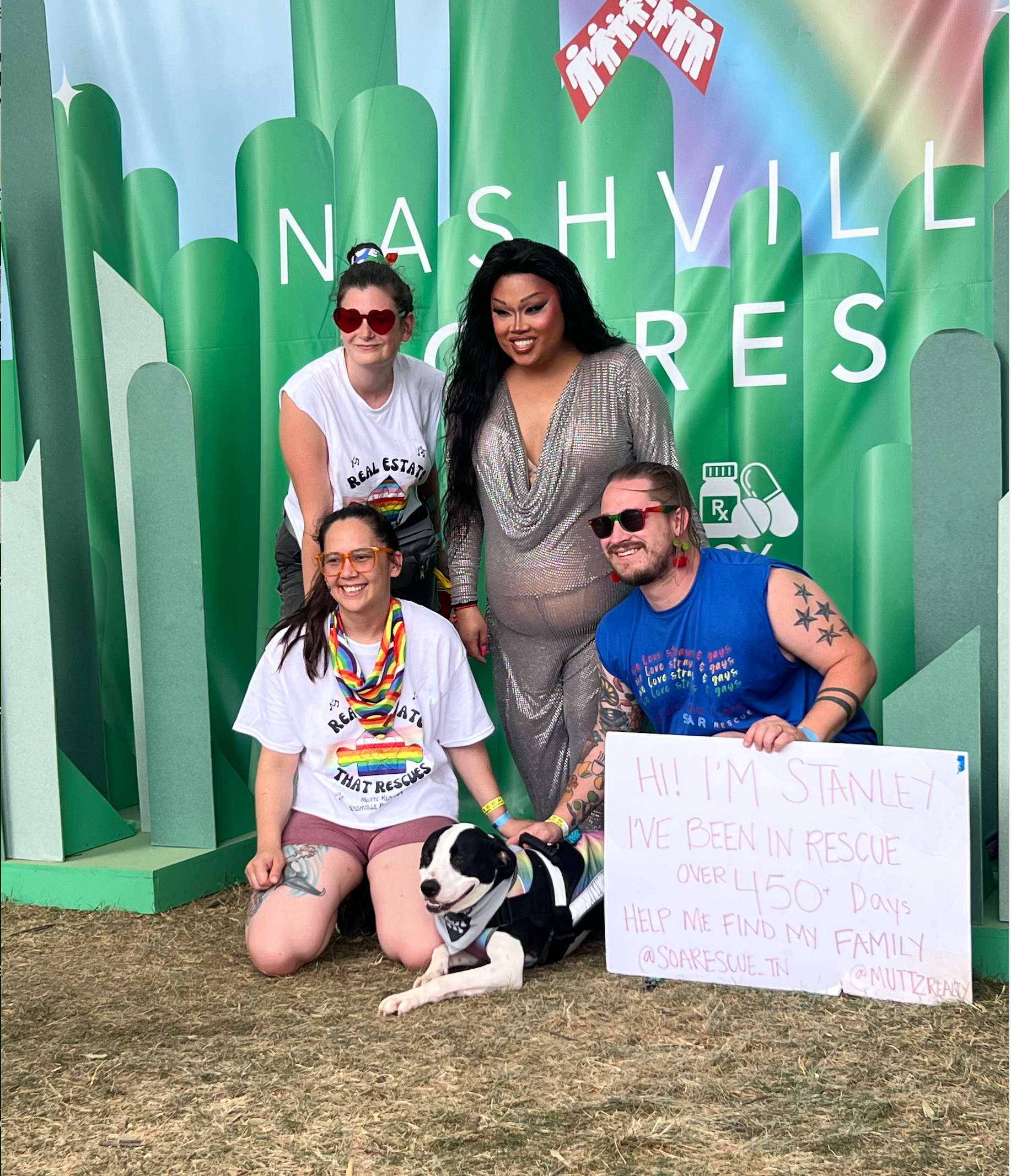 Muttz Realty team with SOAR Rescue at Nashville Pride with Nashville Cares and drag queen