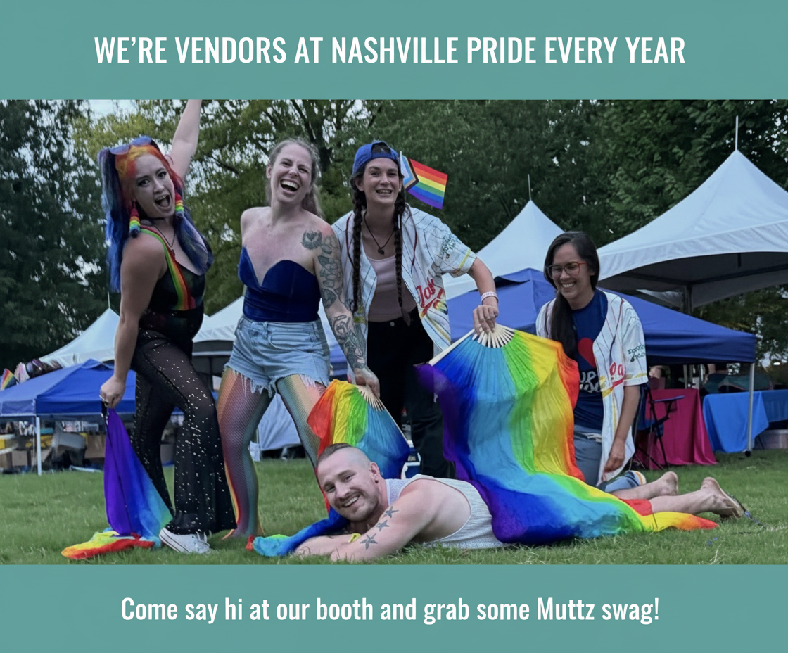 Muttz Realty team at Nashville community event with rainbow flag