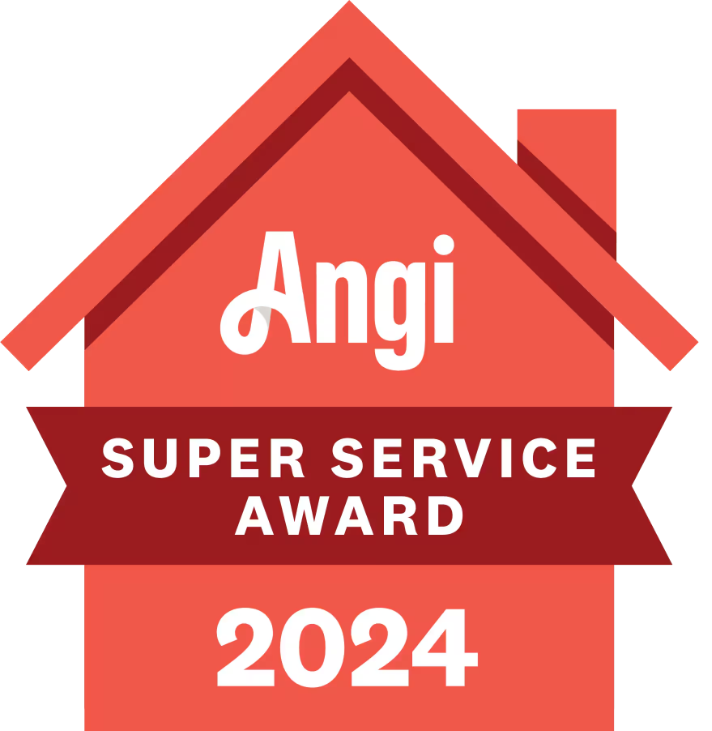 A red house with the words angi super service award 2024 on it