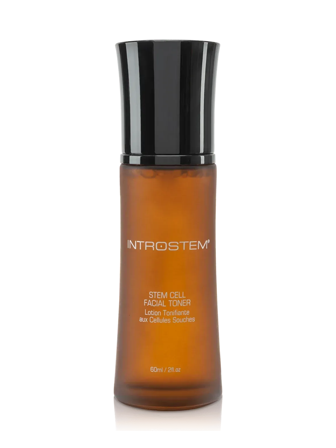 Frosted glass bottle of NtrosStem facial toner with black cap.